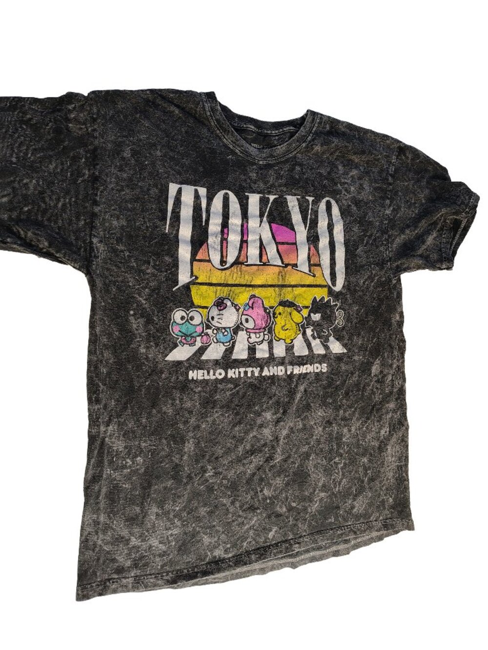 Men's Medium Black Acid-Wash Short Sleeve Tokyo Hello Kitty Sanrio T-Shirt
